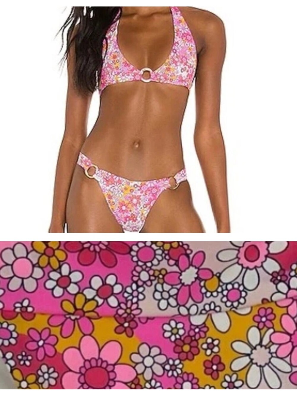 Frankies Bikinis x Naomi Osaka Eden Halter Pink Floral Bikini Set Size XL